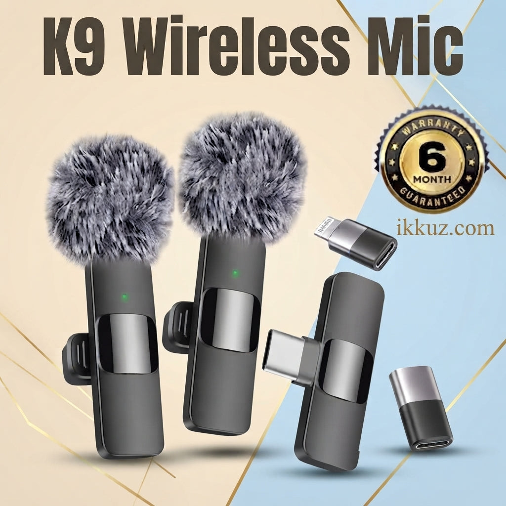 K9 Dual Wireless BEST MIC F-URR Microphone with Noise Cancellation, Dual Mic Set with Receiver for Smartphones, Interviews, Vlogging, YouTube &amp; Reels – Type-C, Black