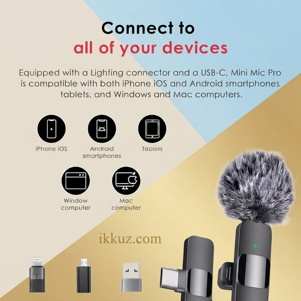 K9 Dual Wireless BEST MIC F-URR Microphone with Noise Cancellation, Dual Mic Set with Receiver for Smartphones, Interviews, Vlogging, YouTube &amp; Reels – Type-C, Black