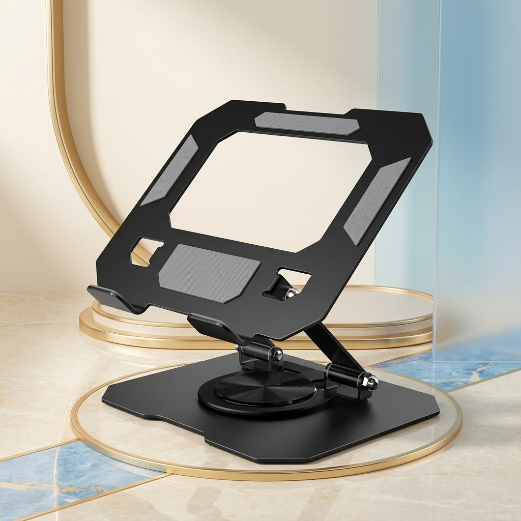 Aluminum 360° Rotating Adjustable Tablet Stand Holder – Foldable Multi-Angle Desk Stand for iPad, Samsung Galaxy Tab &amp; All Tablets – Black