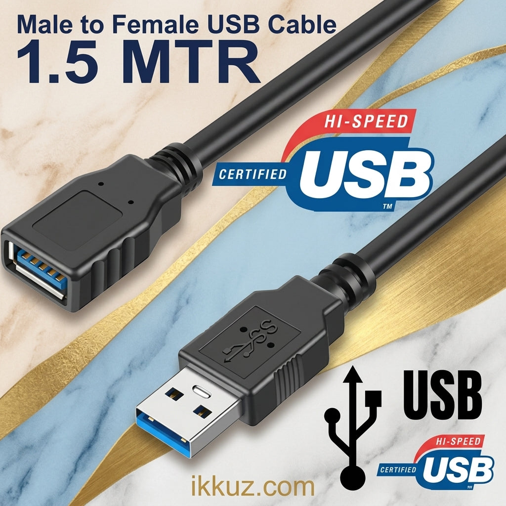 Demelza USB 2.0 Male to Female Extension Cable 1.5 Meter – USB A Extension Cable for PC, TV, Hard Drive &amp; Peripherals