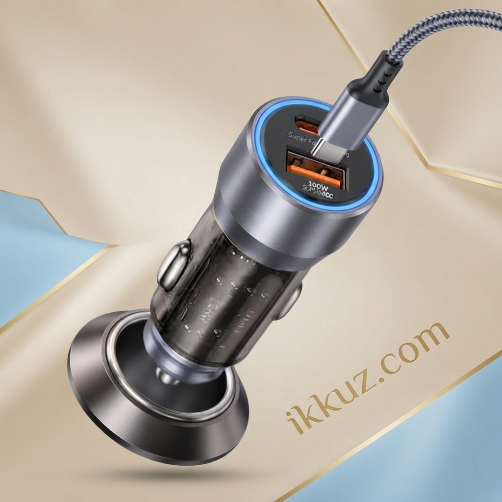 PACK OF 1 PD 100W Mini Car Charger – USB + Type-C Dual Port Fast Charger