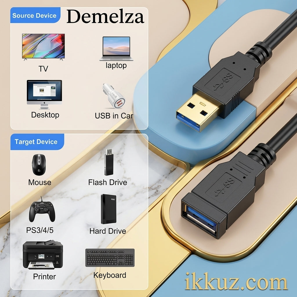 Demelza USB 2.0 Male to Female Extension Cable 1.5 Meter – USB A Extension Cable for PC, TV, Hard Drive &amp; Peripherals