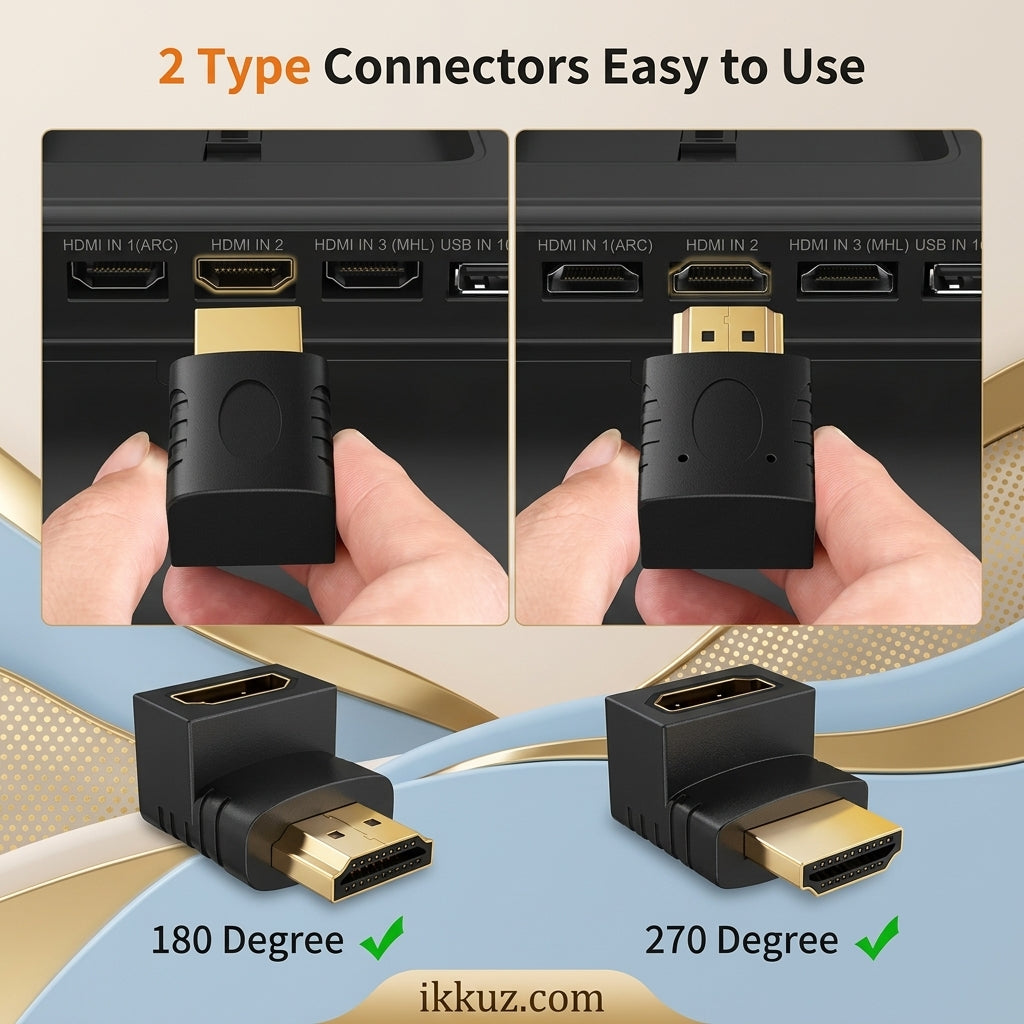 JGD PRODUCTS Gold Plated HDMI Male to Female Adapter – 90 Degree L Shape HDMI Connector for HDTV, LED, LCD &amp; 4K Devices