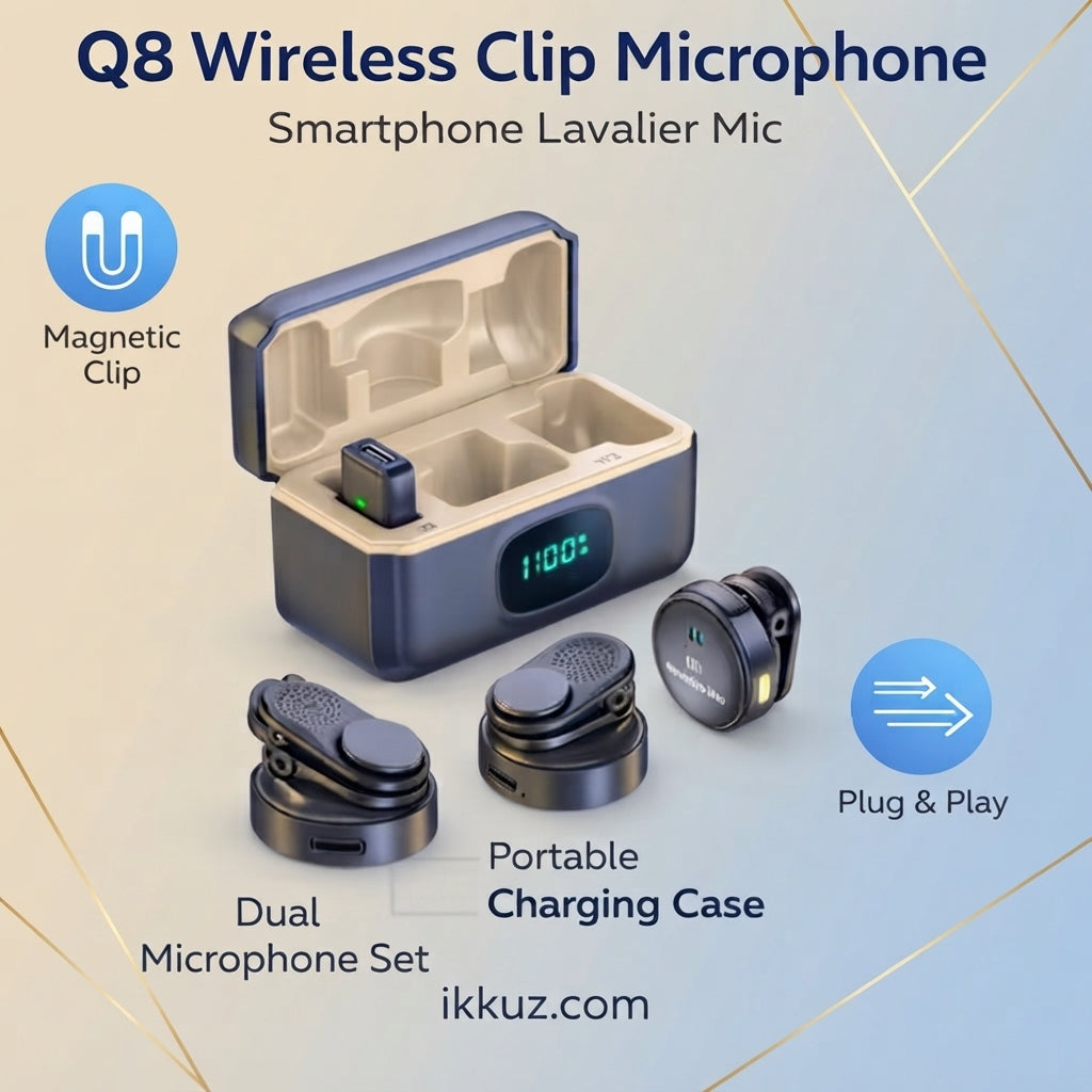 Q8 Dual Wireless Microphone with Charging Case | Wireless Vlogging, Recording &amp; Mobile Content Creation Mic