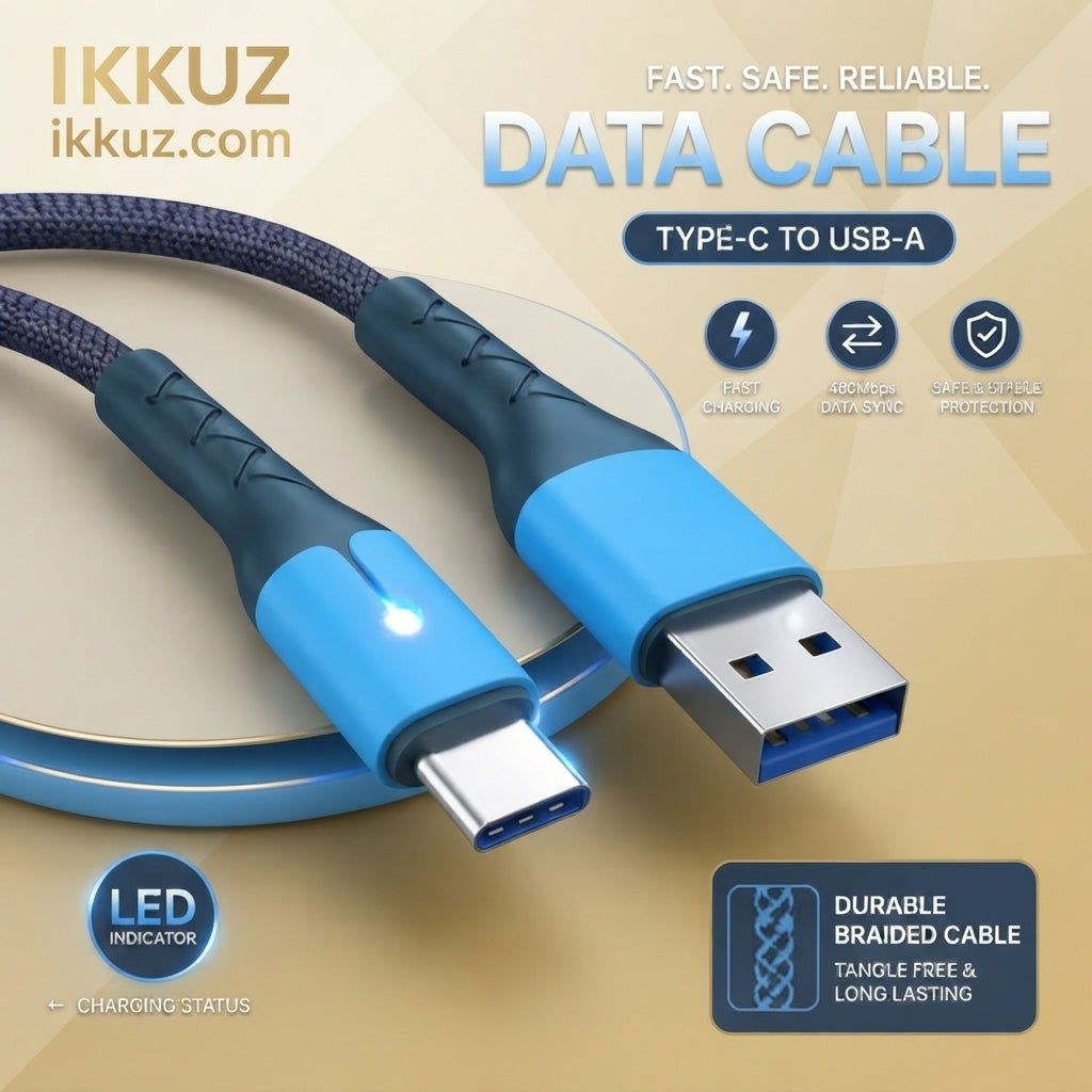 Fast Charging Type-C Cable with LED Indicator, 3A Support & Nylon Braided Design – 1 Meter