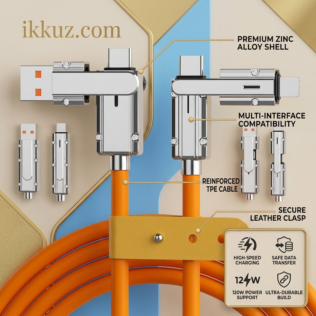 INOTREZ 4 in 1 Retractable Fast Charging & Data Cable | USB-A to Type-C, Lightning & USB-C to C/Lightning | 1 Meter | 4A | Multi-Color
