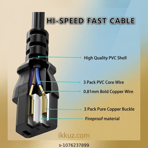 3 Pin Power Cable Cord 1 Meter – 5 Amp Copper Power Cord for Computer, Monitor, Printer &amp; Projector