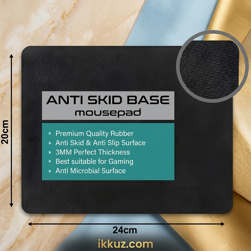 Plain Black Premium Mouse Pad | Smooth Fabric Surface &amp; Anti-Slip Rubber Base | Office, Laptop &amp; Gaming Mouse Mat