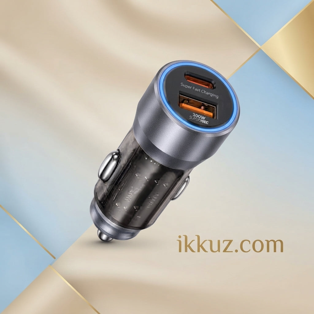PACK OF 1 PD 100W Mini Car Charger – USB + Type-C Dual Port Fast Charger