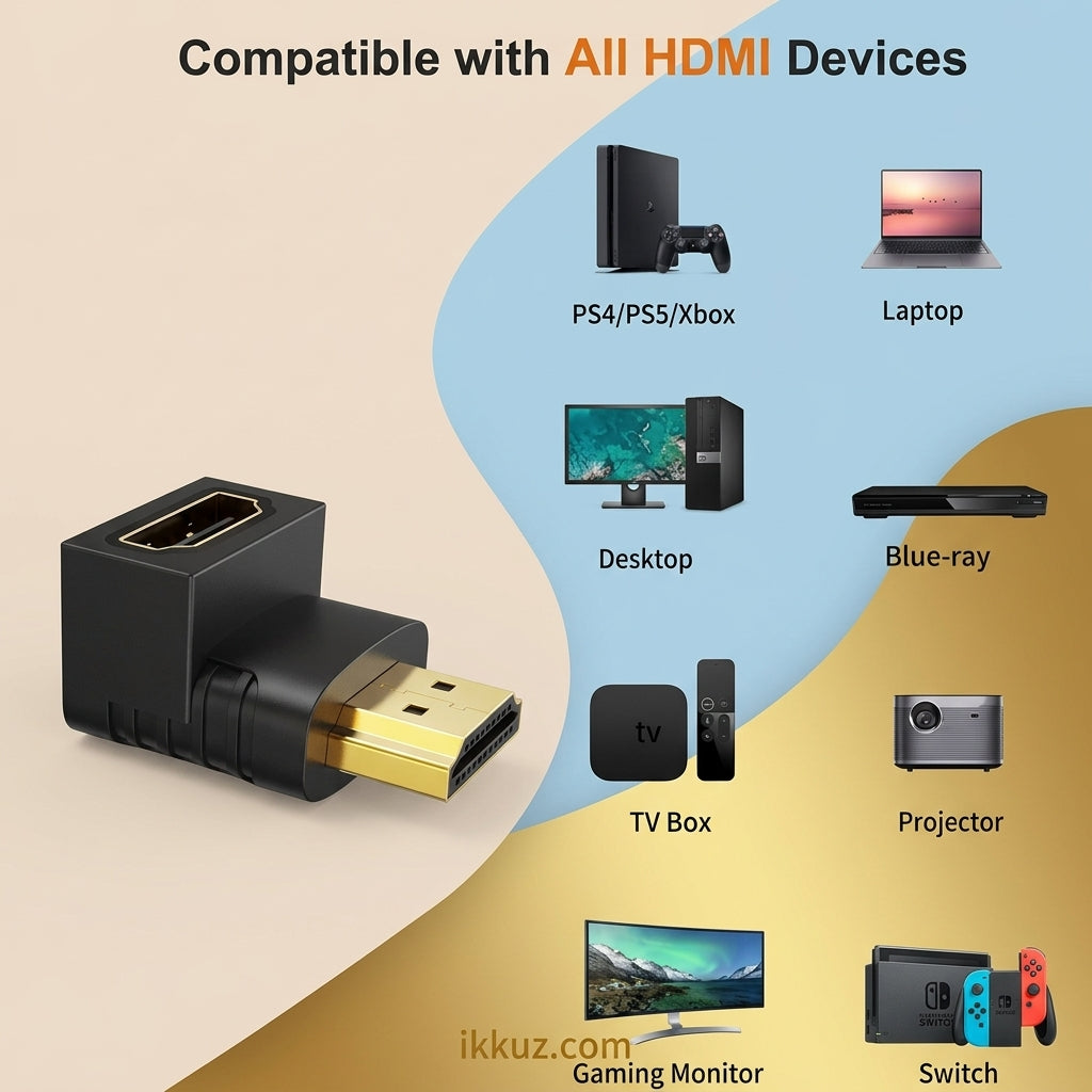 JGD PRODUCTS Gold Plated HDMI Male to Female Adapter – 90 Degree L Shape HDMI Connector for HDTV, LED, LCD &amp; 4K Devices