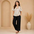 LuxeFit Women's Coffee Stripe Cotton Shirt Top